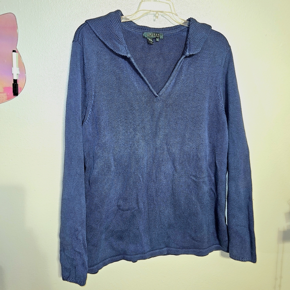Lauren Ralph Lauren Royal Blue Sailor Collar Sweater Plus Size Womens 1X
